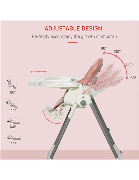 HOMCOM Foldable Baby High Chair Convertible to Toddler Chair Height Adjustable with Removable Tray 5-Point Harness Mobile with W - pic 6305 | FastDaddyshop