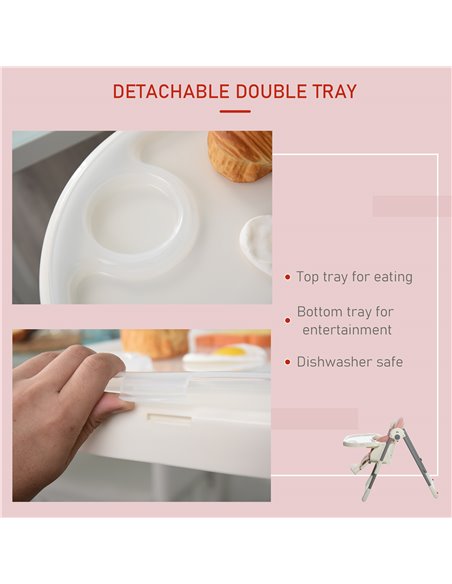 HOMCOM Foldable Baby High Chair Convertible to Toddler Chair Height Adjustable with Removable Tray 5-Point Harness Mobile with W - pic 6306 | FastDaddyshop