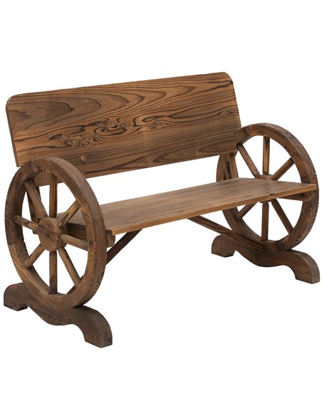 Outsunny Wooden Cart Wagon Wheel 2 Seater Garden Bench, Carbonized Brown 84B-408 - pic 63066 | FastDaddyshop