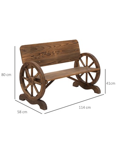 Outsunny Wooden Cart Wagon Wheel 2 Seater Garden Bench Outdoor Chair Rustic High Back Loveseat Burnt Stained 84B-408