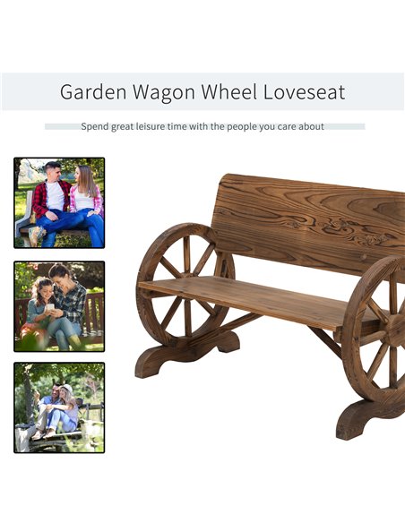 Outsunny Wooden Cart Wagon Wheel 2 Seater Garden Bench Outdoor Chair Rustic High Back Loveseat Burnt Stained 84B-408 - pic 63069 | FastDaddyshop
