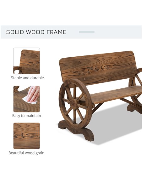 Outsunny Wooden Cart Wagon Wheel 2 Seater Garden Bench Outdoor Chair Rustic High Back Loveseat Burnt Stained 84B-408 - pic 63070 | FastDaddyshop