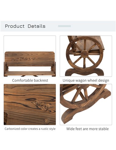 Outsunny Wooden Cart Wagon Wheel 2 Seater Garden Bench Outdoor Chair Rustic High Back Loveseat Burnt Stained 84B-408