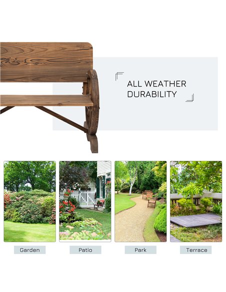 Outsunny Wooden Cart Wagon Wheel 2 Seater Garden Bench Outdoor Chair Rustic High Back Loveseat Burnt Stained 84B-408 - pic 63072 | FastDaddyshop