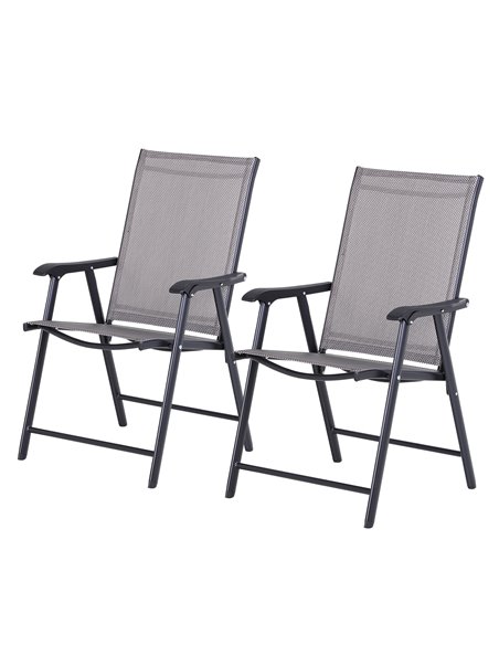 Outsunny Set of 2 Foldable Garden Chairs with Metal Frame, Grey 84B-381GY - pic 63075 | FastDaddyshop