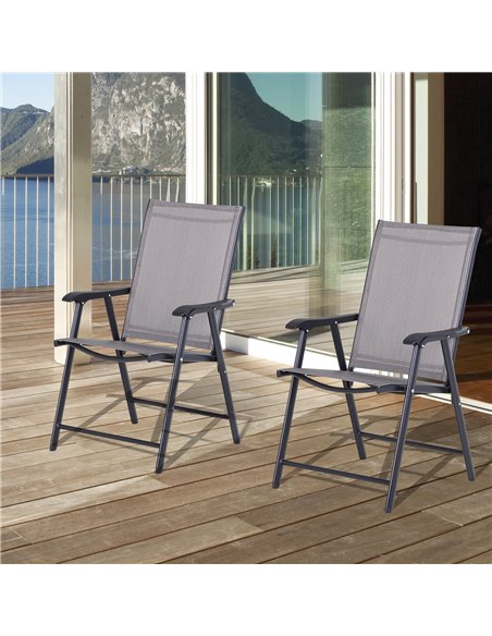 Outsunny Set of 2 Foldable Garden Chairs W/ Metal Frame Outdoor Patio Park Dining Seat Yard Furniture Grey 84B-381GY - pic 63076 | FastDaddyshop