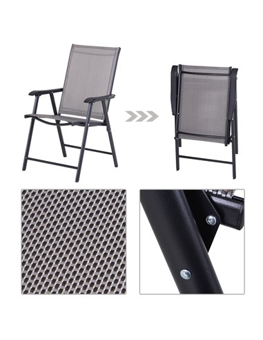 Outsunny Set of 2 Foldable Garden Chairs W/ Metal Frame Outdoor Patio Park Dining Seat Yard Furniture Grey 84B-381GY