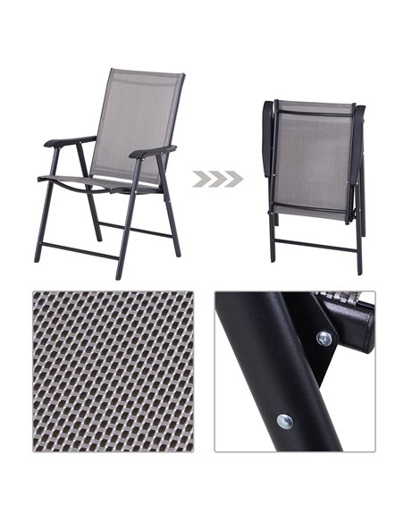 Outsunny Set of 2 Foldable Garden Chairs W/ Metal Frame Outdoor Patio Park Dining Seat Yard Furniture Grey 84B-381GY - pic 63081 | FastDaddyshop