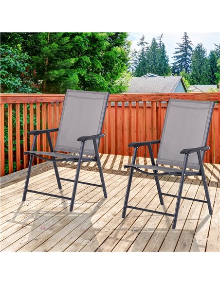 Outsunny Set of 2 Foldable Garden Chairs W/ Metal Frame Outdoor Patio Park Dining Seat Yard Furniture Grey 84B-381GY - pic 63083 | FastDaddyshop