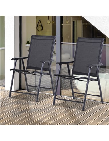 Outsunny Set of 2 Garden Chairs Outdoor Patio Foldable Metal Park Dining Seat Yard Furniture Black 84B-381BK