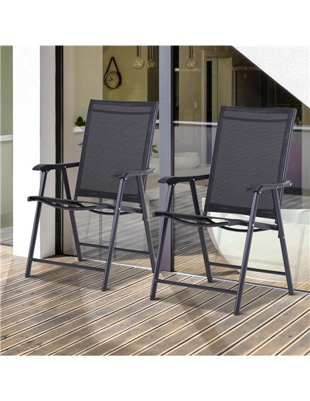 Outsunny Set of 2 Garden Chairs Outdoor Patio Foldable Metal Park Dining Seat Yard Furniture Black 84B-381BK - pic 63085 | FastDaddyshop