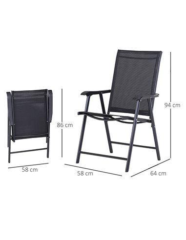 Outsunny Set of 2 Garden Chairs Outdoor Patio Foldable Metal Park Dining Seat Yard Furniture Black 84B-381BK