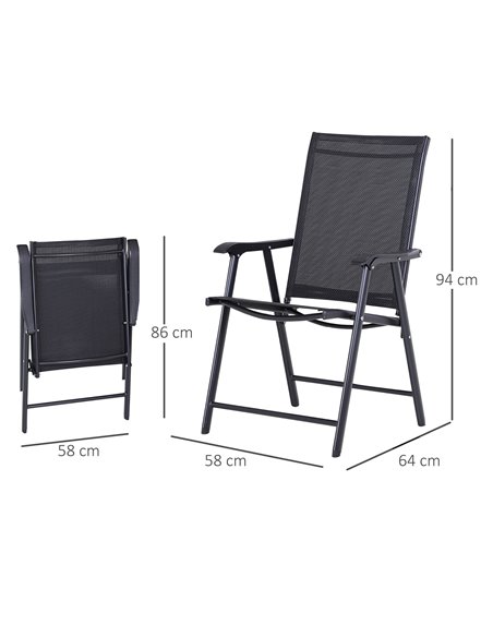 Outsunny Set of 2 Garden Chairs Outdoor Patio Foldable Metal Park Dining Seat Yard Furniture Black 84B-381BK - pic 63086 | FastDaddyshop