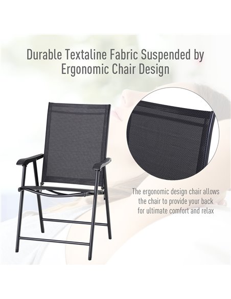 Outsunny Set of 2 Garden Chairs Outdoor Patio Foldable Metal Park Dining Seat Yard Furniture Black 84B-381BK - pic 63087 | FastDaddyshop