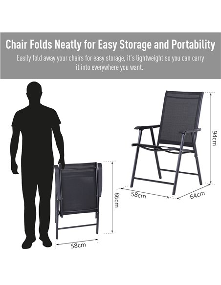 Outsunny Set of 2 Garden Chairs Outdoor Patio Foldable Metal Park Dining Seat Yard Furniture Black 84B-381BK - pic 63088 | FastDaddyshop