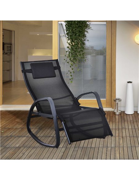 Outsunny Texteline Rocking Lounge Chair Zero Gravity Rocker Patio Adjustable Garden Outdoor Recliner Seat w/ Pillow, Footrest -  - pic 63094 | FastDaddyshop