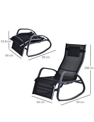 Outsunny Texteline Rocking Lounge Chair Zero Gravity Rocker Patio Adjustable Garden Outdoor Recliner Seat w/ Pillow, Footrest - 