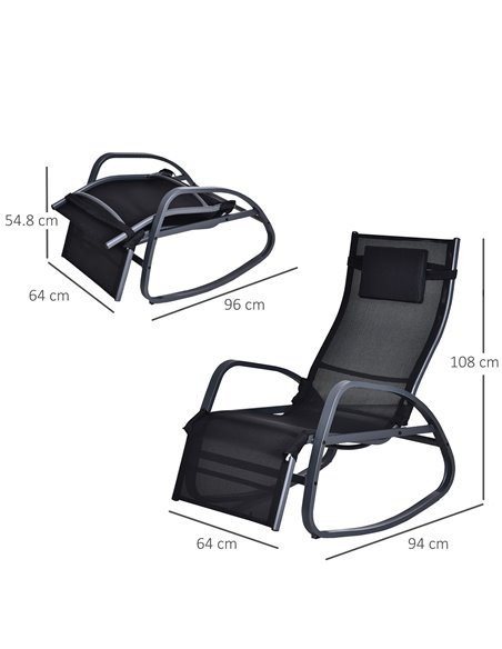 Outsunny Texteline Rocking Lounge Chair Zero Gravity Rocker Patio Adjustable Garden Outdoor Recliner Seat w/ Pillow, Footrest -  - pic 63095 | FastDaddyshop