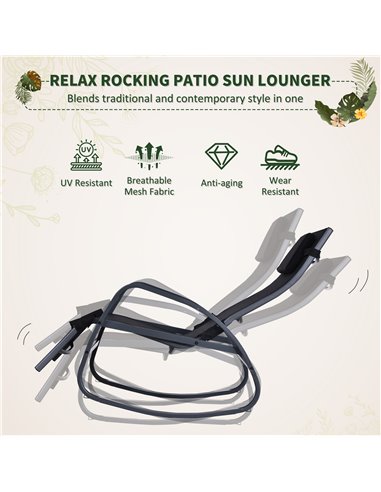 Outsunny Texteline Rocking Lounge Chair Zero Gravity Rocker Patio Adjustable Garden Outdoor Recliner Seat w/ Pillow, Footrest - 