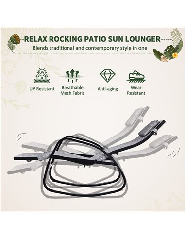 Outsunny Texteline Rocking Lounge Chair Zero Gravity Rocker Patio Adjustable Garden Outdoor Recliner Seat w/ Pillow, Footrest - 