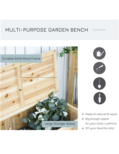 Outsunny Garden Arch Wood Bench Outdoor Storage Box Garden Furniture Chair 115L x 45W x 75Hcm 84B-460