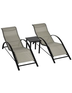 Outsunny 3 Pieces Lounge Chair Set Garden Outdoor Recliner Sunbathing Chair with Table, Grey 84B-570GY