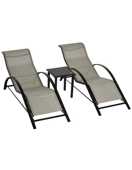 Outsunny 3 Pieces Lounge Chair Set Garden Outdoor Recliner Sunbathing Chair with Table, Grey 84B-570GY - pic 63120 | FastDaddyshop