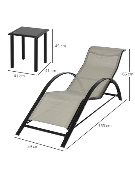 Outsunny 3 Pieces Lounge Chair Set Garden Outdoor Recliner Sunbathing Chair with Table, Grey 84B-570GY - pic 63122 | FastDaddyshop