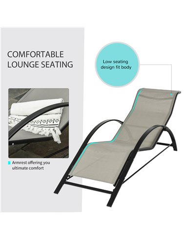 Outsunny 3 Pieces Lounge Chair Set Garden Outdoor Recliner Sunbathing Chair with Table, Grey 84B-570GY