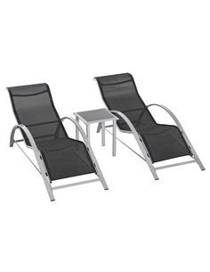 Outsunny 3 Pieces Garden Outdoor Lounge Chair Set, Black 84B-570SR
