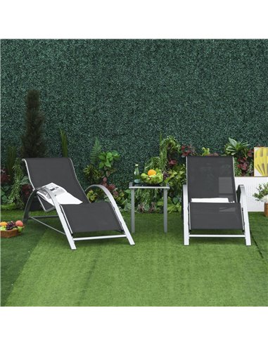 Outsunny 3 Pieces Lounge Chair Set Garden Outdoor Recliner Sunbathing Chair with Table, Black 84B-570SR