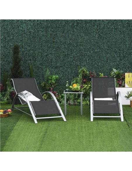 Outsunny 3 Pieces Lounge Chair Set Garden Outdoor Recliner Sunbathing Chair with Table, Black 84B-570SR - pic 63157 | FastDaddyshop