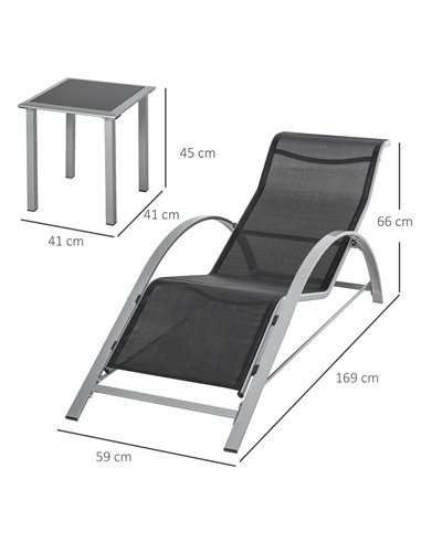 Outsunny 3 Pieces Lounge Chair Set Garden Outdoor Recliner Sunbathing Chair with Table, Black 84B-570SR