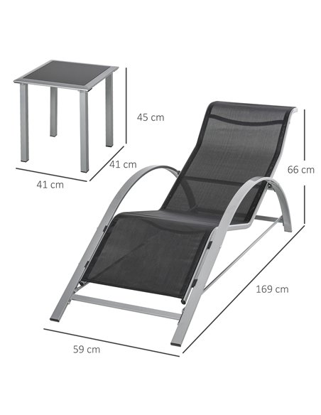 Outsunny 3 Pieces Lounge Chair Set Garden Outdoor Recliner Sunbathing Chair with Table, Black 84B-570SR - pic 63158 | FastDaddyshop