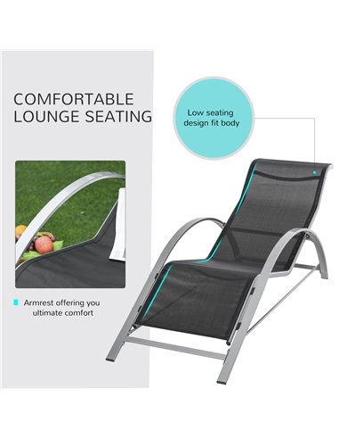 Outsunny 3 Pieces Lounge Chair Set Garden Outdoor Recliner Sunbathing Chair with Table, Black 84B-570SR