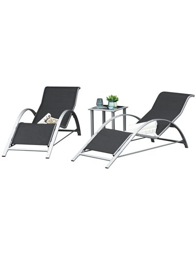 Outsunny 3 Pieces Lounge Chair Set Garden Outdoor Recliner Sunbathing Chair with Table, Black 84B-570SR