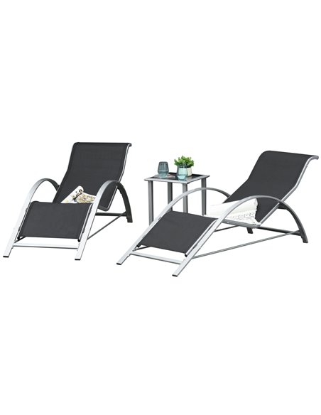 Outsunny 3 Pieces Lounge Chair Set Garden Outdoor Recliner Sunbathing Chair with Table, Black 84B-570SR - pic 63162 | FastDaddyshop