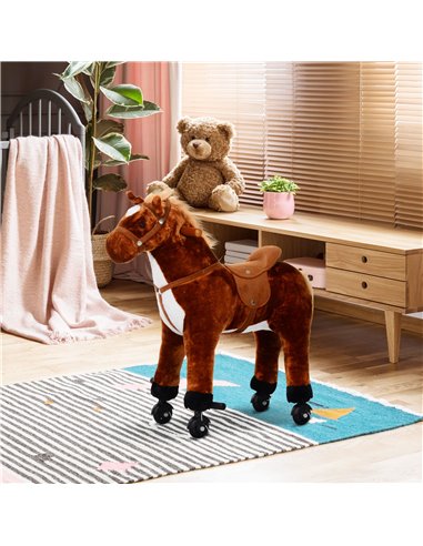 HOMCOM Kids Plush Ride On Walking Horse W/Sound-Brown