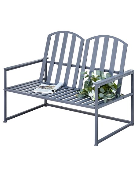 Outsunny Garden Bench Loveseat 2 Seat Chair for Outdoor Park, Yard, Steel Frame, Decorative Slatted Design, Grey 84B-599GY - pic 63183 | FastDaddyshop