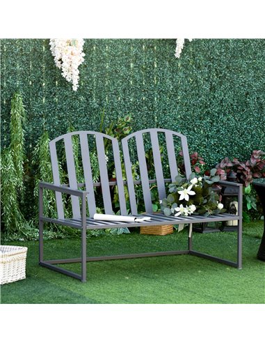 Outsunny Garden Bench Loveseat 2 Seat Chair for Outdoor Park, Yard, Steel Frame, Decorative Slatted Design, Grey 84B-599GY
