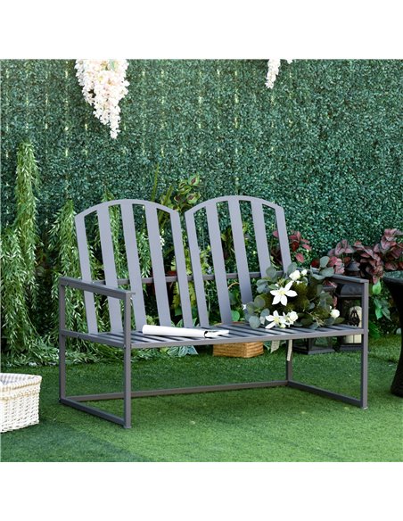 Outsunny Garden Bench Loveseat 2 Seat Chair for Outdoor Park, Yard, Steel Frame, Decorative Slatted Design, Grey 84B-599GY - pic 63184 | FastDaddyshop