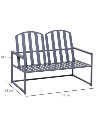 Outsunny Garden Bench Loveseat 2 Seat Chair for Outdoor Park, Yard, Steel Frame, Decorative Slatted Design, Grey 84B-599GY