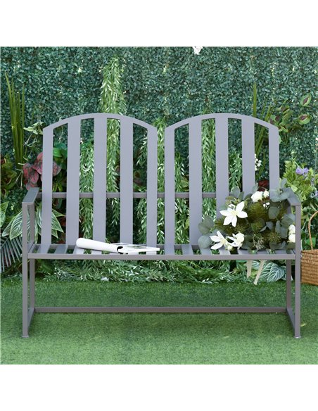 Outsunny Garden Bench Loveseat 2 Seat Chair for Outdoor Park, Yard, Steel Frame, Decorative Slatted Design, Grey 84B-599GY - pic 63186 | FastDaddyshop
