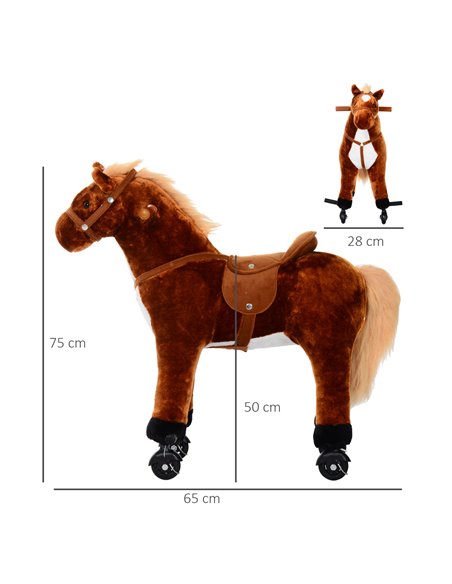 HOMCOM Kids Plush Ride On Walking Horse W/Sound-Brown - pic 6319 | FastDaddyshop