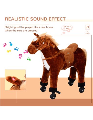 HOMCOM Kids Plush Ride On Walking Horse W/Sound-Brown
