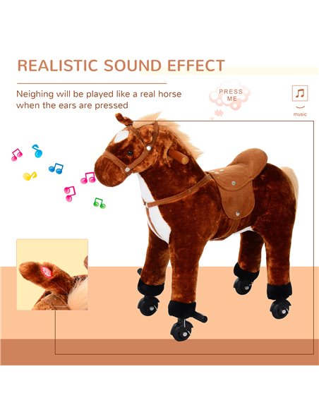HOMCOM Kids Plush Ride On Walking Horse W/Sound-Brown - pic 6320 | FastDaddyshop