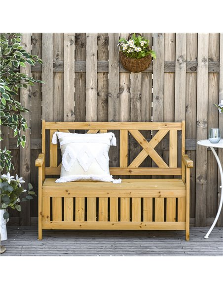 Outsunny Wood Garden Bench 2 Seater Storage Chest Patio Seating Chair with High Back and Armrest 84B-597 - pic 63202 | FastDaddyshop