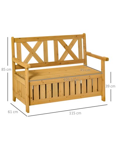 Outsunny Wood Garden Bench 2 Seater Storage Chest Patio Seating Chair with High Back and Armrest 84B-597