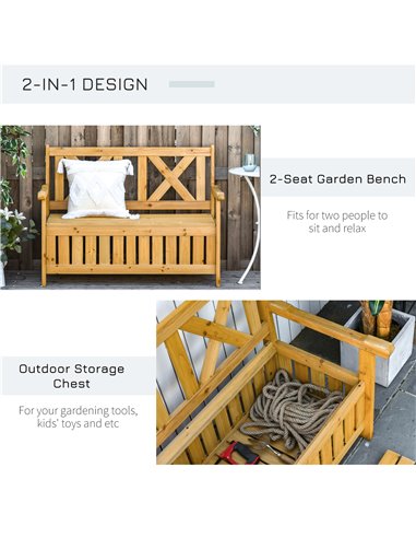 Outsunny Wood Garden Bench 2 Seater Storage Chest Patio Seating Chair with High Back and Armrest 84B-597