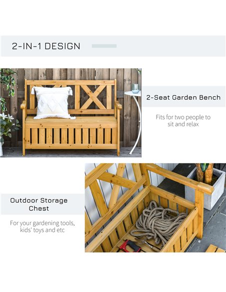 Outsunny Wood Garden Bench 2 Seater Storage Chest Patio Seating Chair with High Back and Armrest 84B-597 - pic 63204 | FastDaddyshop